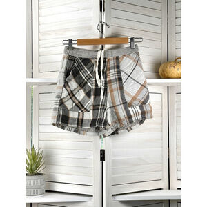 Aerie Patchwork Plaid Lounge Shorts XS Neutral Cozy Grunge
